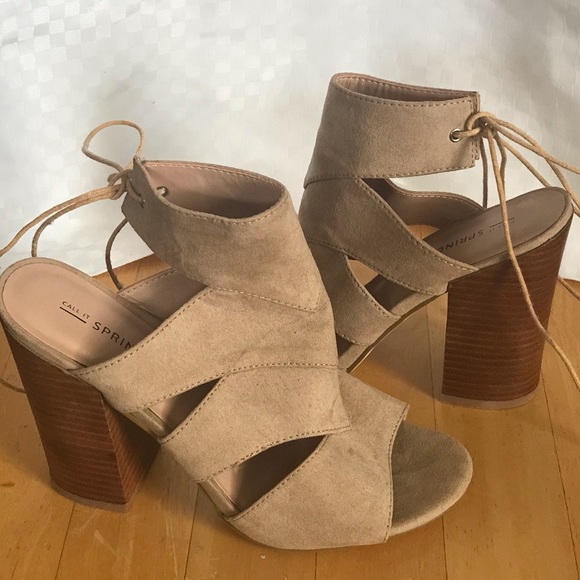 Nude chunky heeled sandals - Picture 1 of 4